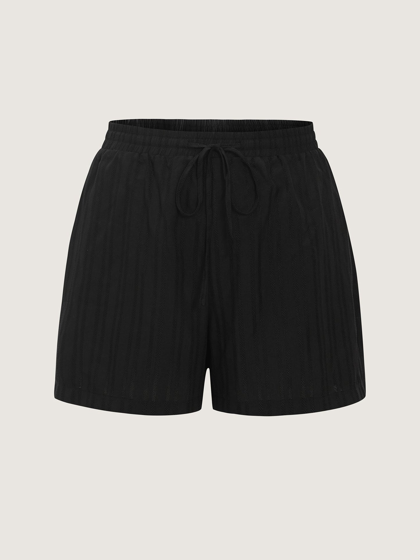 Striped Texture Drawstring Waist Shorts