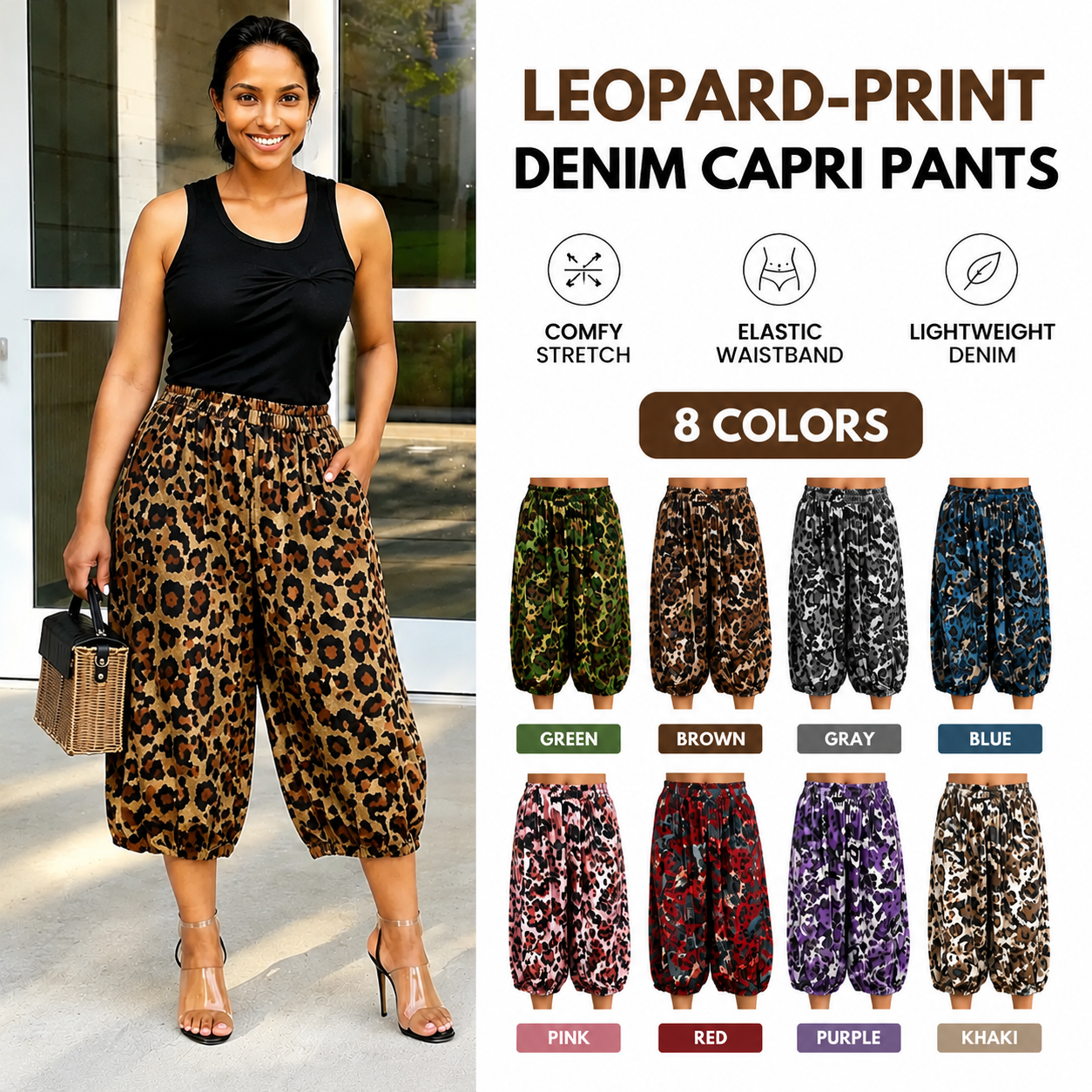 8 PACK Elastic-Waist Lantern-Style Cropped Pants