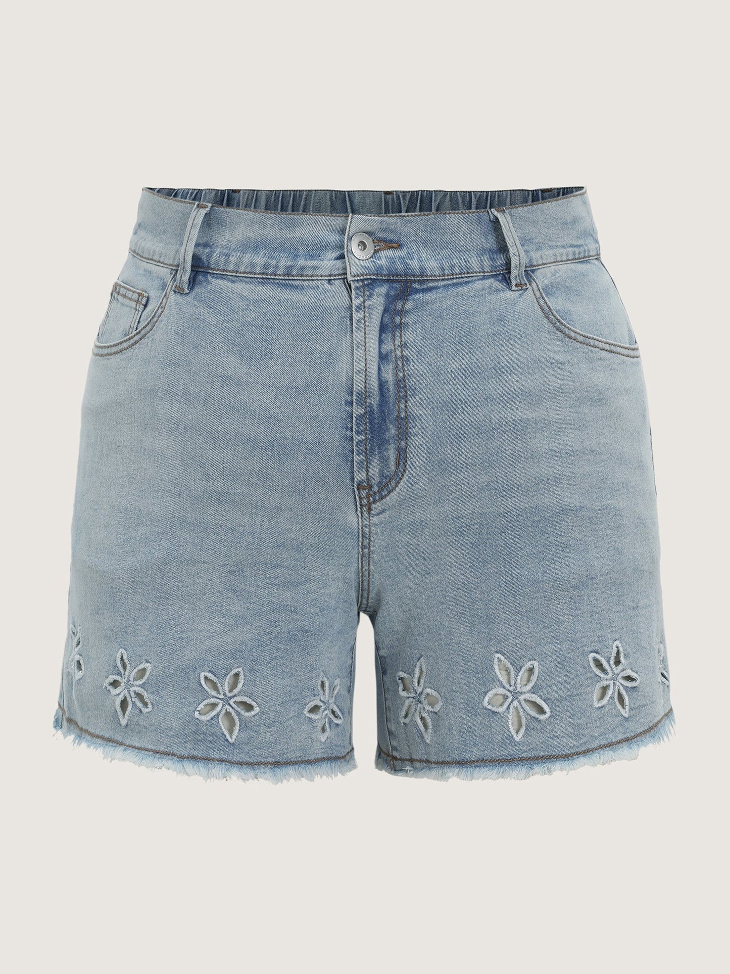 Stretchy Raw Hem Straight-Leg Denim Shorts