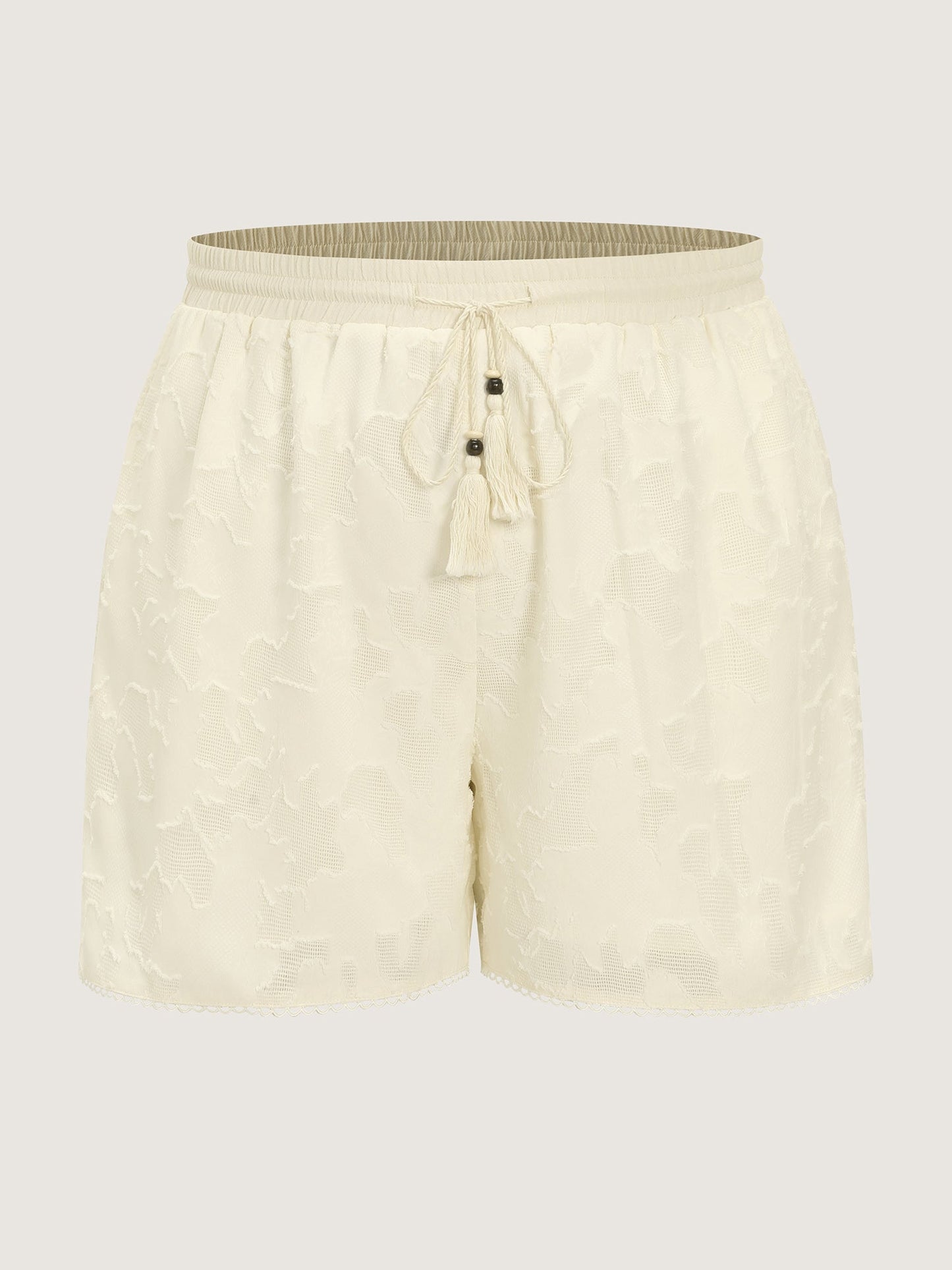 Hollowed-Out Textured Drawstring Shorts