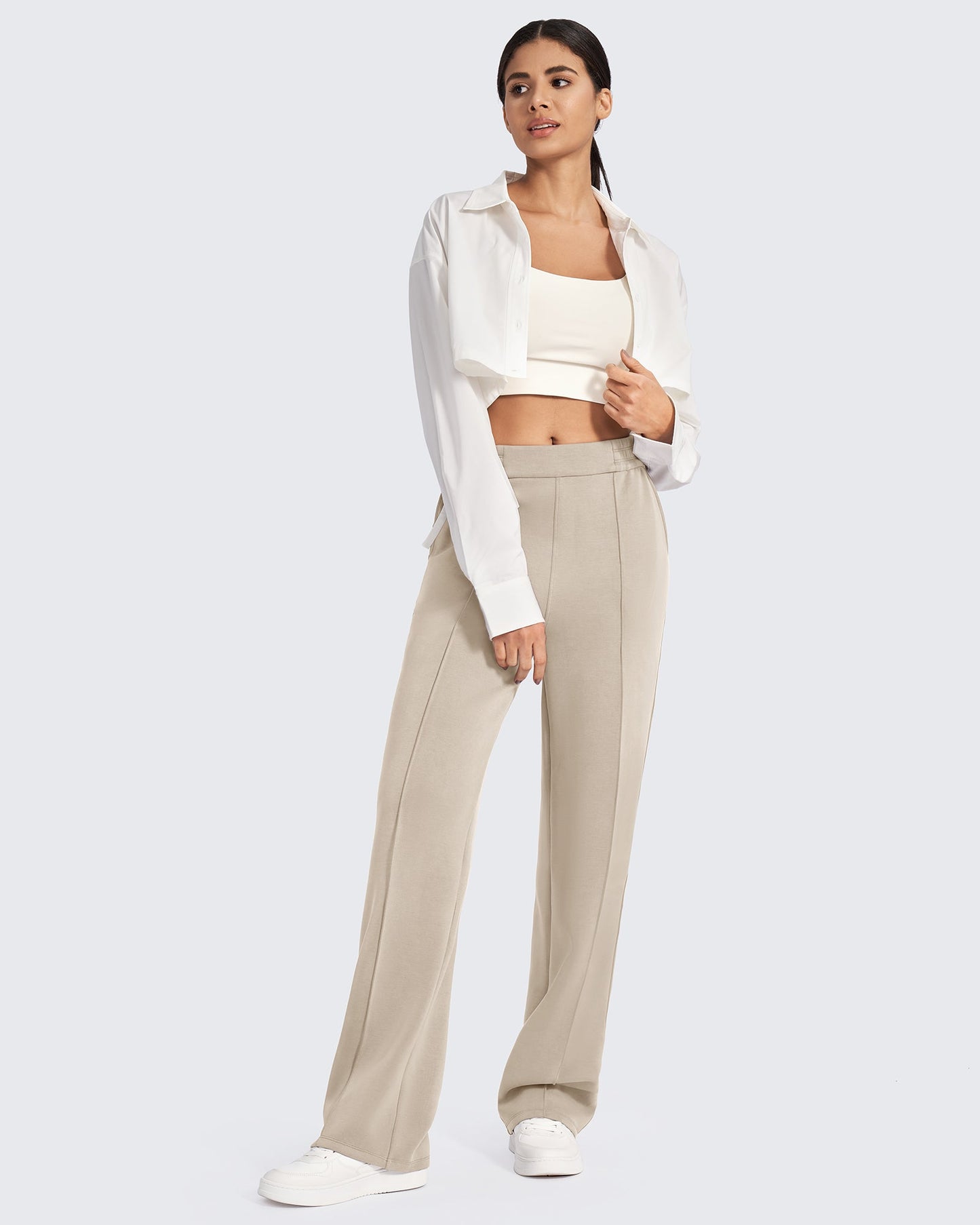 Pantalones de vestir elásticos de talle alto y corte holgado Smoofit Petite