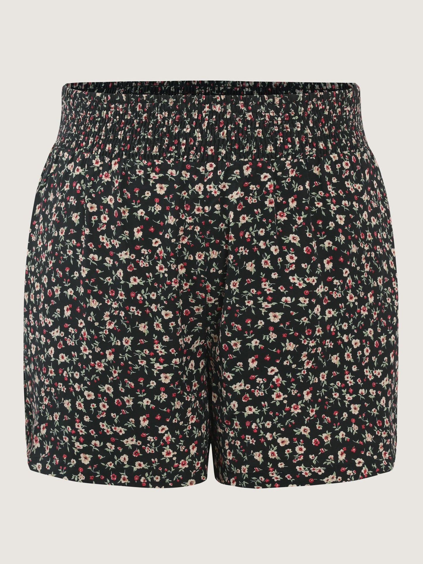 Micro Floral Print Shirred Waist Shorts