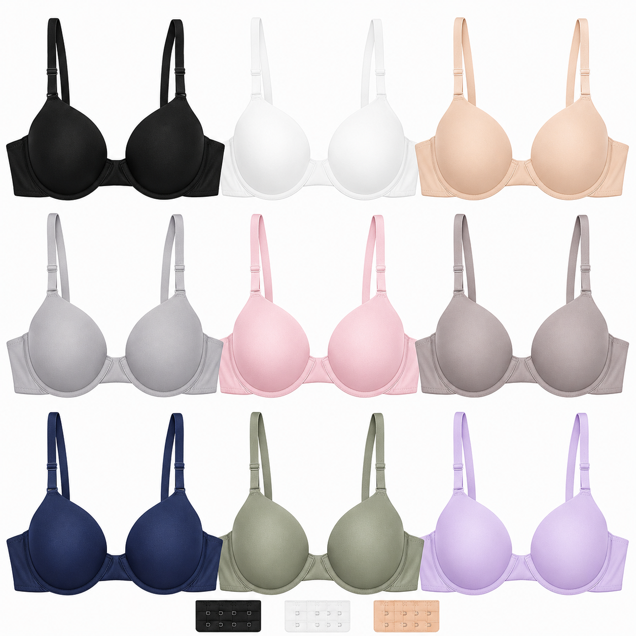 9 PACK-Women's Smooth Cotton T-Shirt Bra