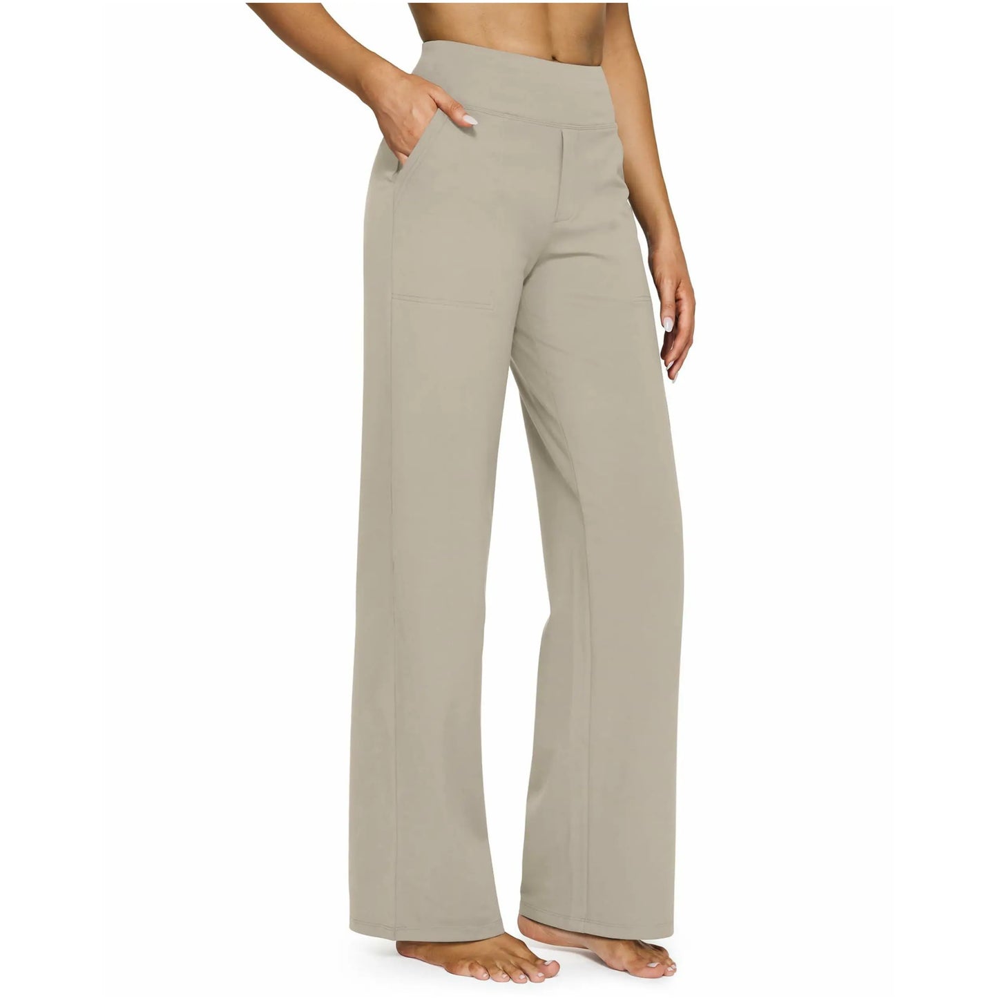 Pantalones de yoga de mujer de cintura alta y pierna ancha (negro)