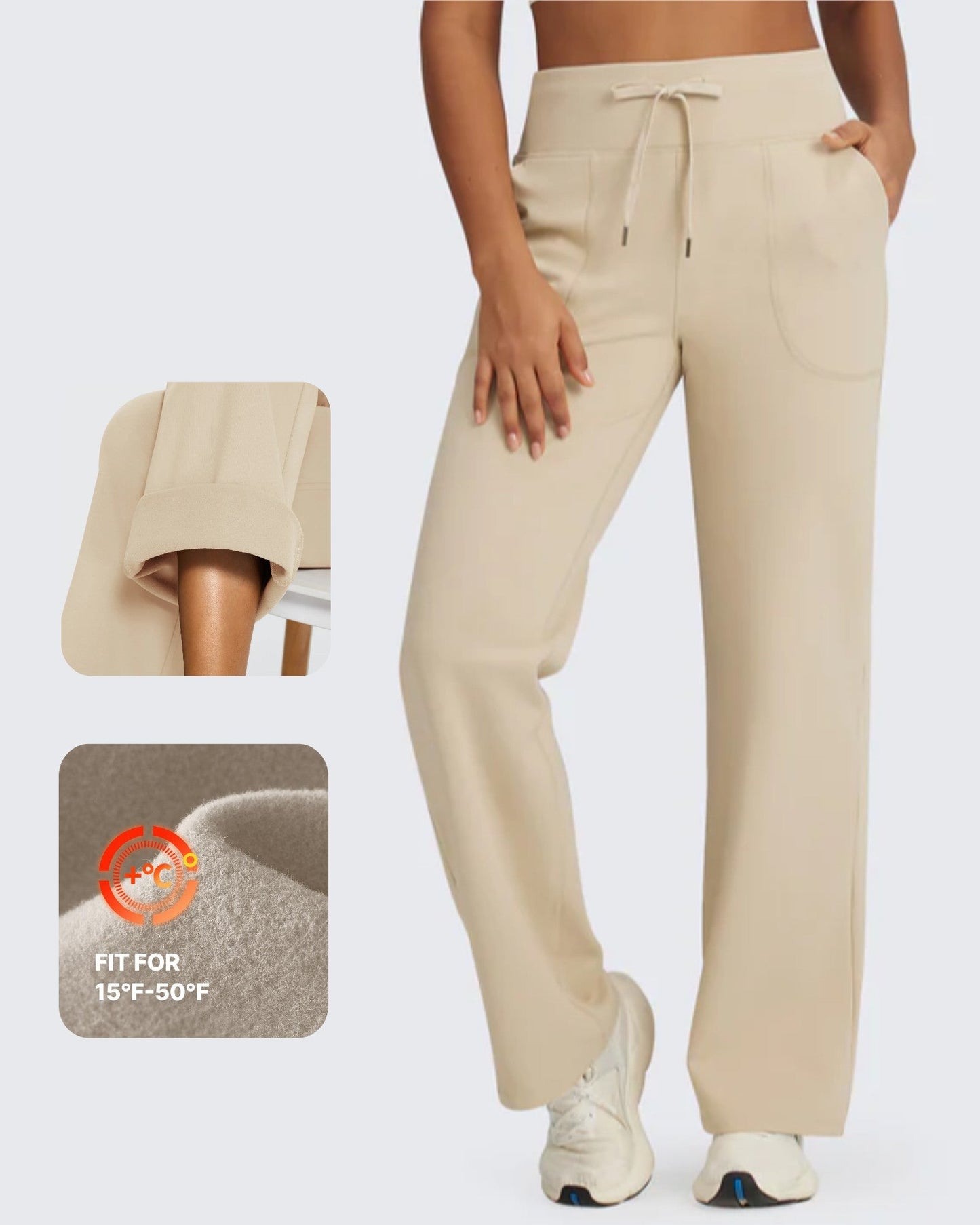 Pantalones EverGoing de cintura alta con cordón y forro polar
