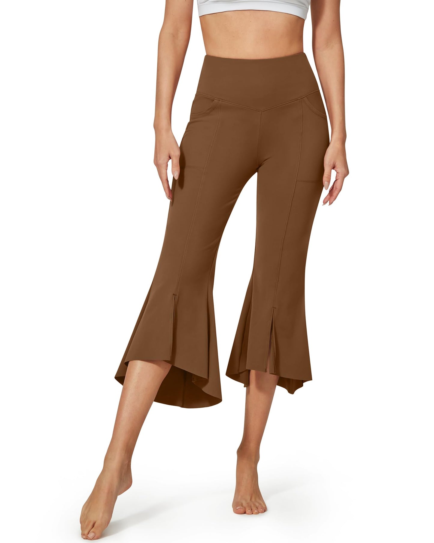 Pantalones capri de yoga casuales EverGoing de cintura alta con volantes