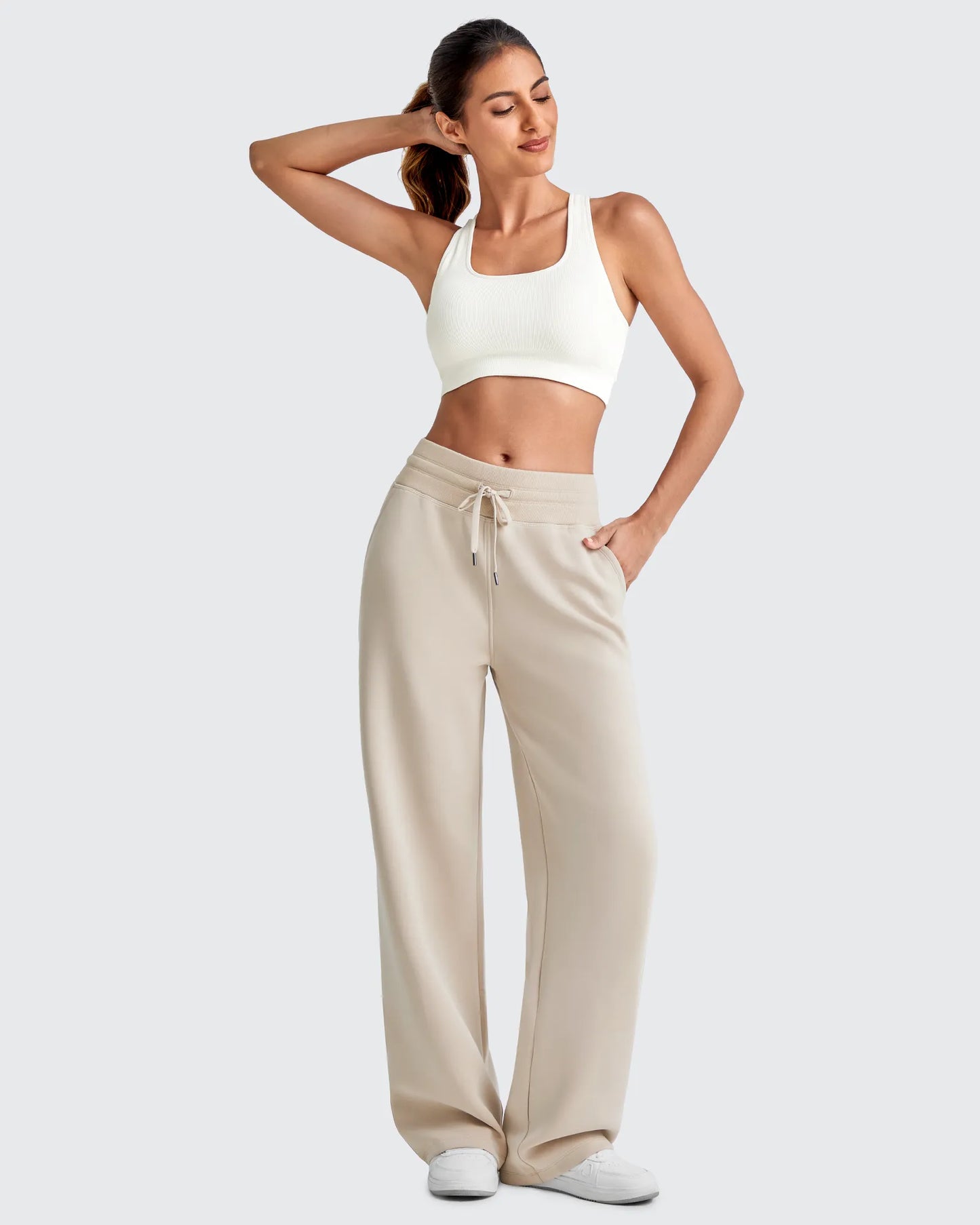 Pantalones deportivos de pierna ancha con cordón y cintura elástica Smoofit