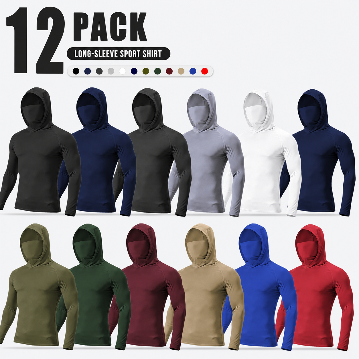 Conjunto de 6 piezas de jersey con capucha casual – Ligero y transpirable, protección solar UPF, lavable a máquina (fb)
