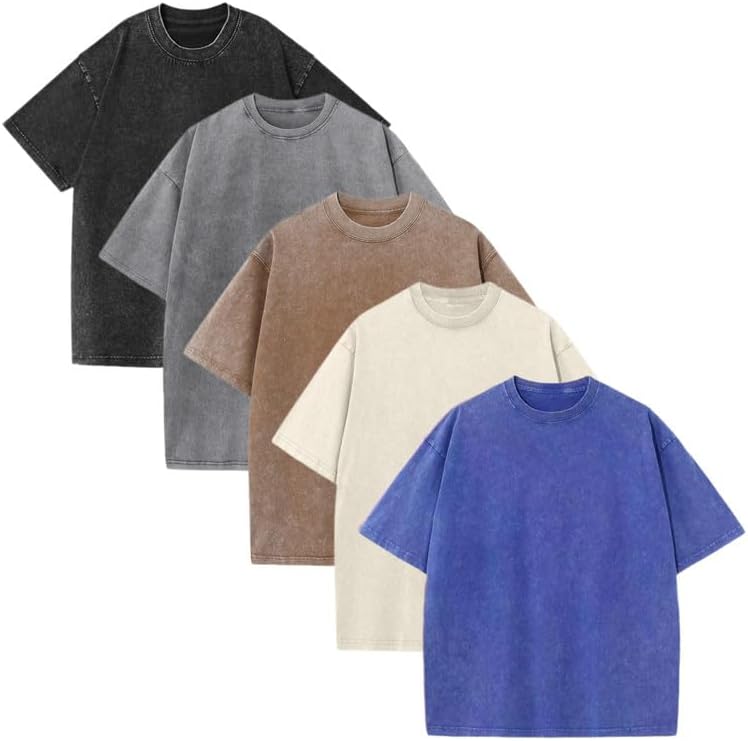 (5-Pack)Oversized Unisex Vintage Heavyweight Cotton T-Shirts