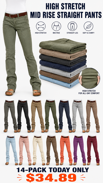 8 PACK Women’s High Stretch Mid Rise Pants
