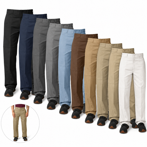 Men's Loose Fit Double Knee Work Pants, Reinforced Knees, Multi-Pocket Utility Fit, Workwear Street Style