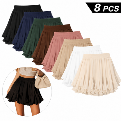 High Waist Elastic Drawstring Mini A-Line Floral Skort