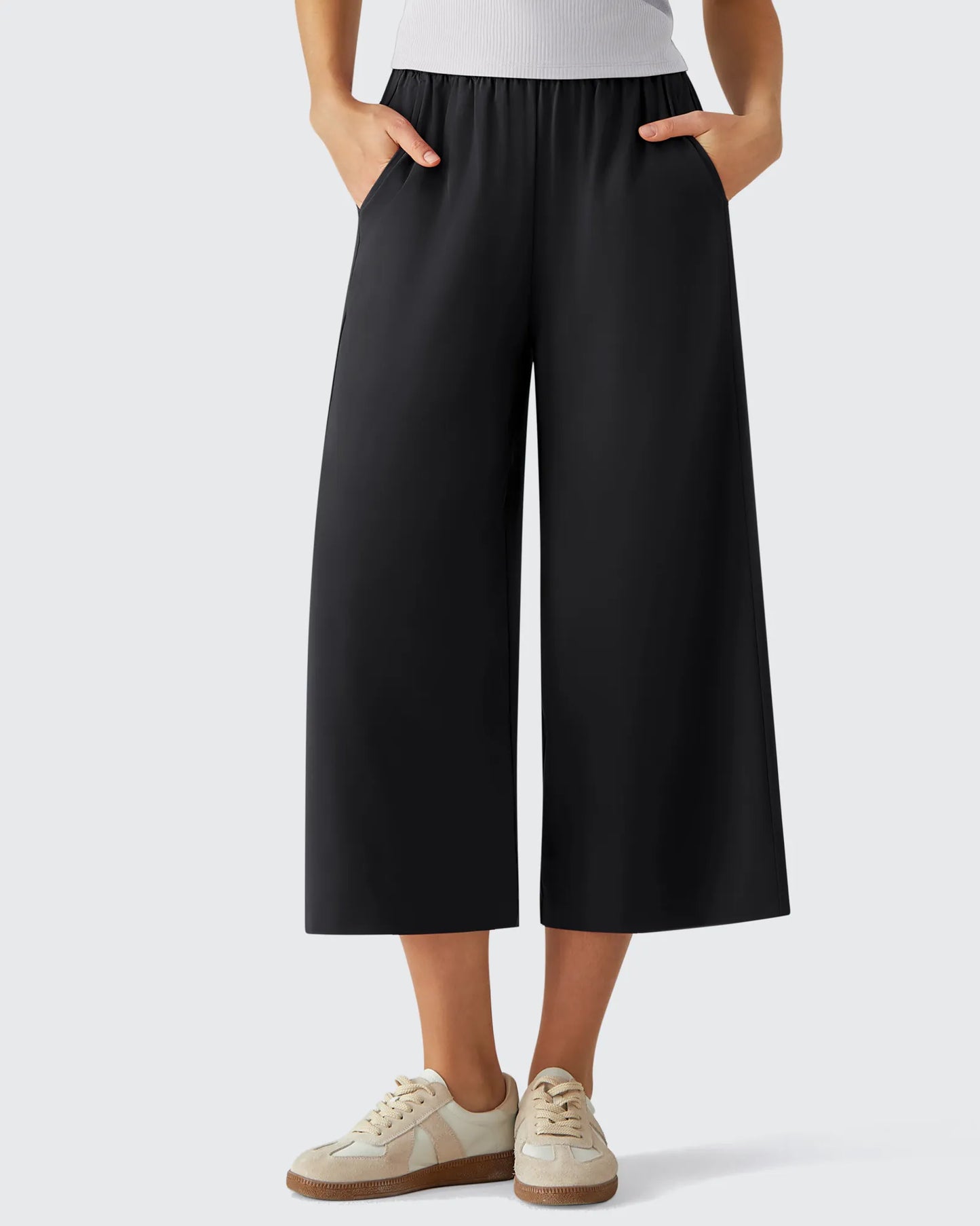 Chillwhisp Pantalones Capri de Pierna Ancha y Fluida con Cintura Elástica 20''