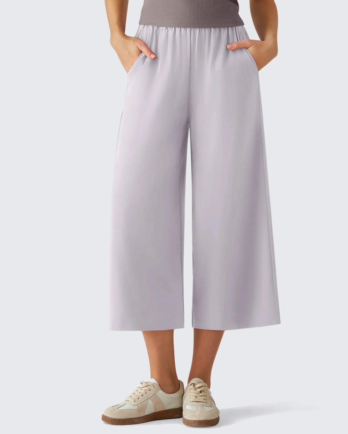 Chillwhisp Pantalones Capri de Pierna Ancha y Fluida con Cintura Elástica 20''