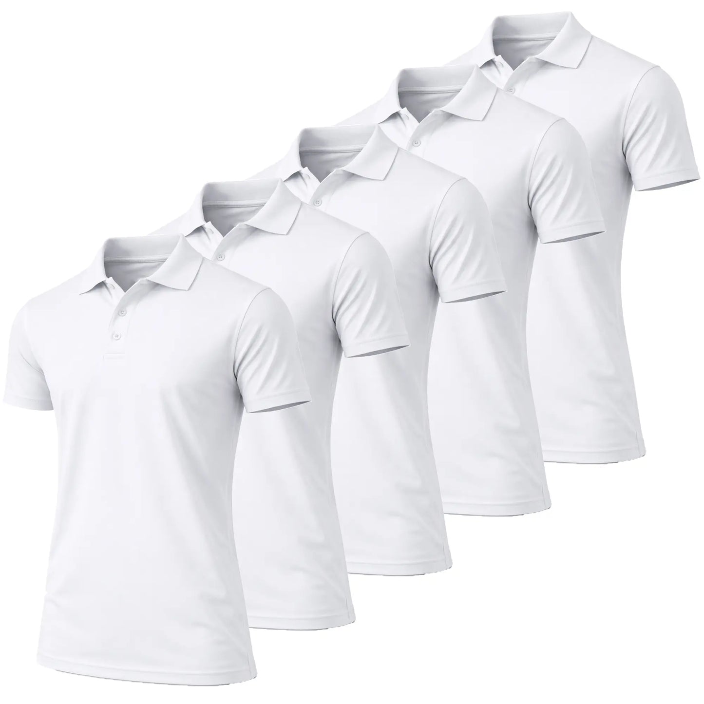 (5-Pack)Men's Dry Fit Moisture-Wicking Fabric Polo Collar Shirt Menswear Stylish Ribbed Sleeve