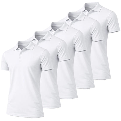 (5-Pack)Men's Dry Fit Moisture-Wicking Fabric Polo Collar Shirt Menswear Stylish Ribbed Sleeve