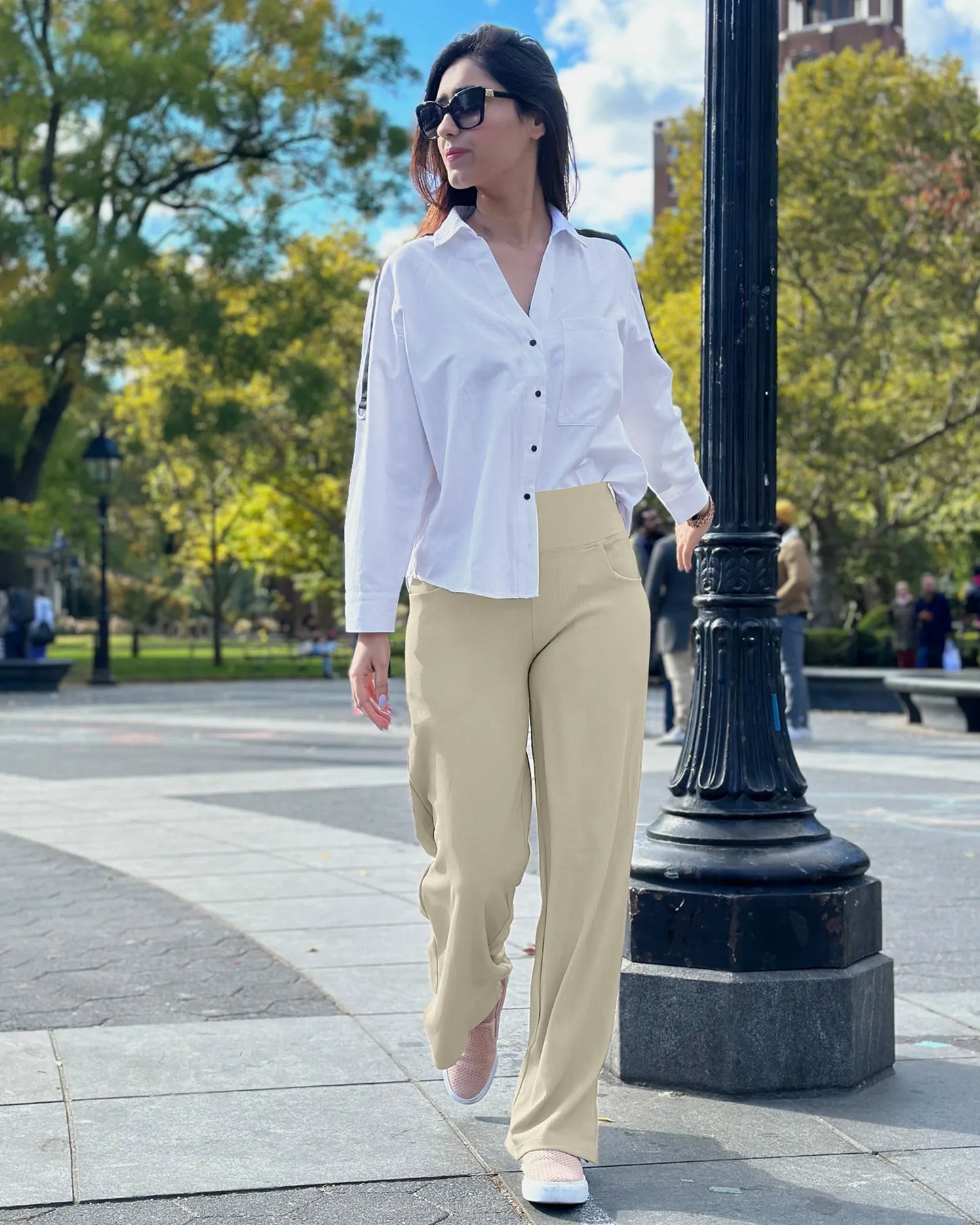 Pantalones Anchos de Mujer para Yoga con Bolsillos Largos