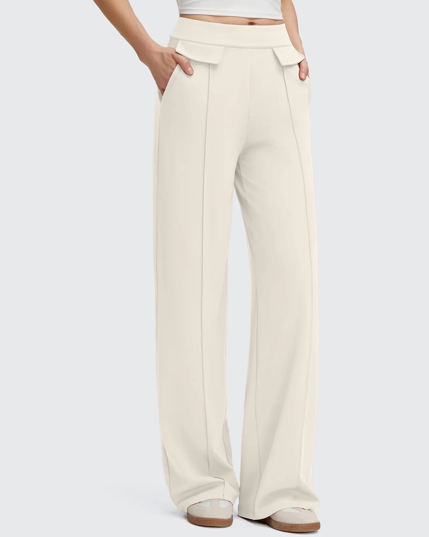 Pantalones Elegantes de Pierna Ancha EverGoing con Bolsillos de Solapa