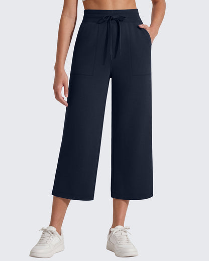 G4Free Smoofit Capris de cintura alta con cordón, pierna ancha y bolsillos