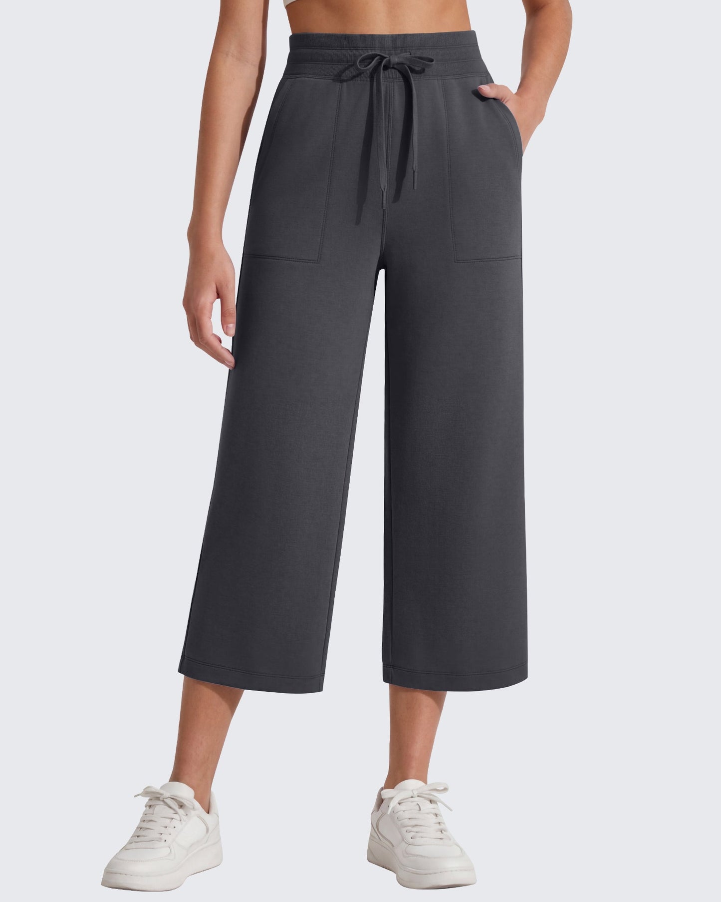 G4Free Smoofit Capris de cintura alta con cordón, pierna ancha y bolsillos