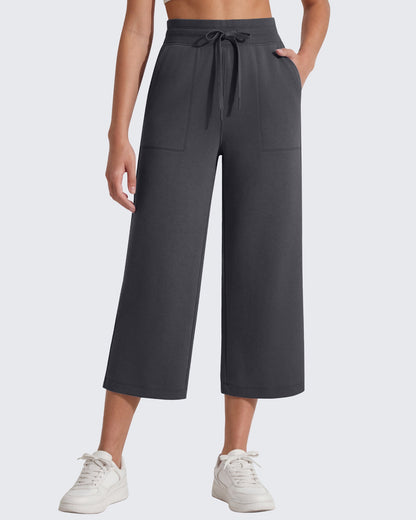 G4Free Smoofit Capris de cintura alta con cordón, pierna ancha y bolsillos