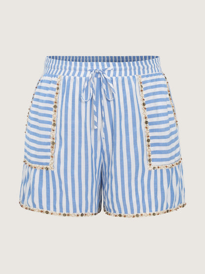 Asymmetrical Striped Print Shorts
