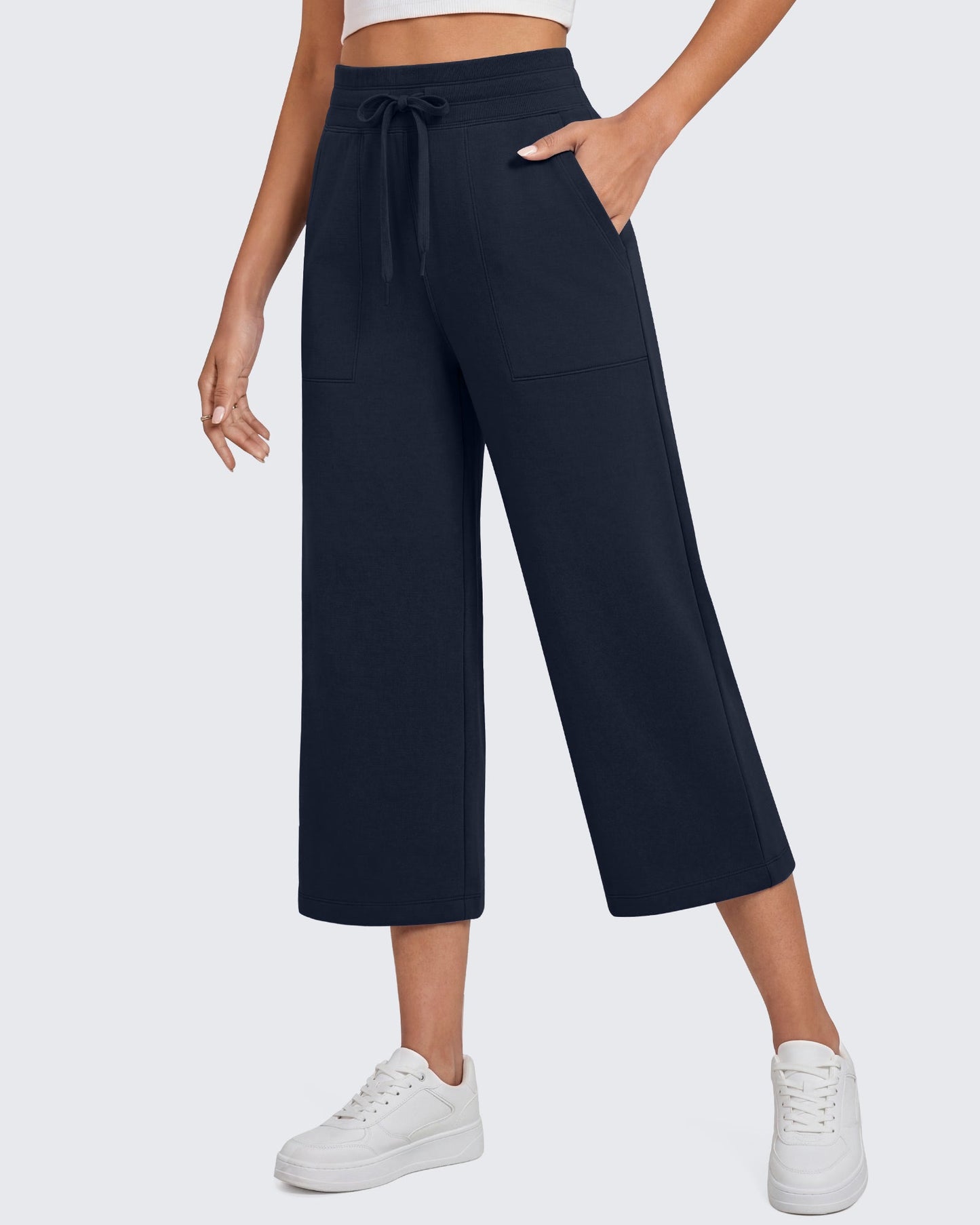 G4Free Smoofit Capris de cintura alta con cordón, pierna ancha y bolsillos