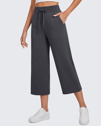 G4Free Smoofit Capris de cintura alta con cordón, pierna ancha y bolsillos