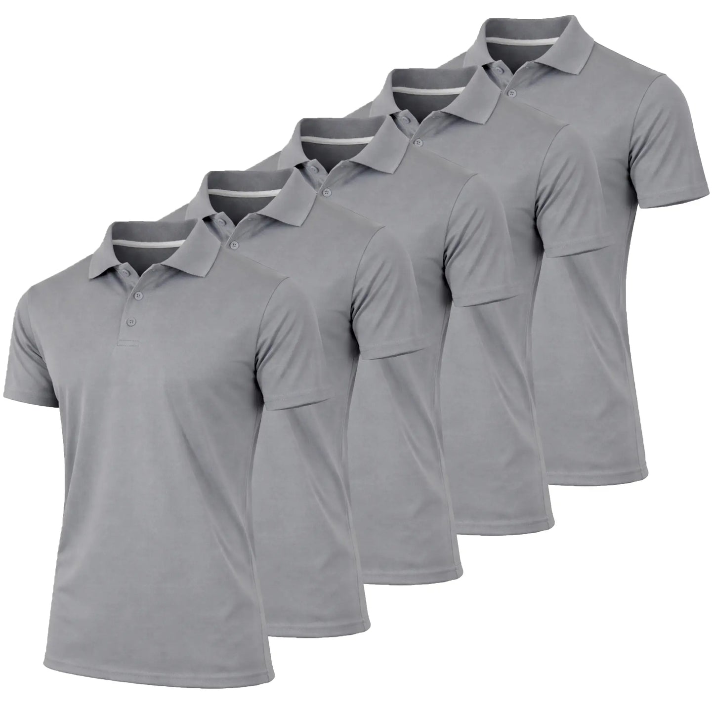 (5-Pack)Men's Dry Fit Moisture-Wicking Fabric Polo Collar Shirt Menswear Stylish Ribbed Sleeve