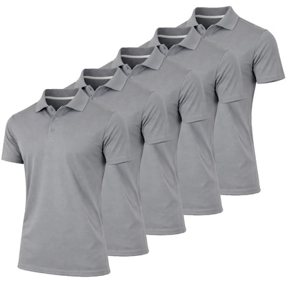 (5-Pack)Men's Dry Fit Moisture-Wicking Fabric Polo Collar Shirt Menswear Stylish Ribbed Sleeve