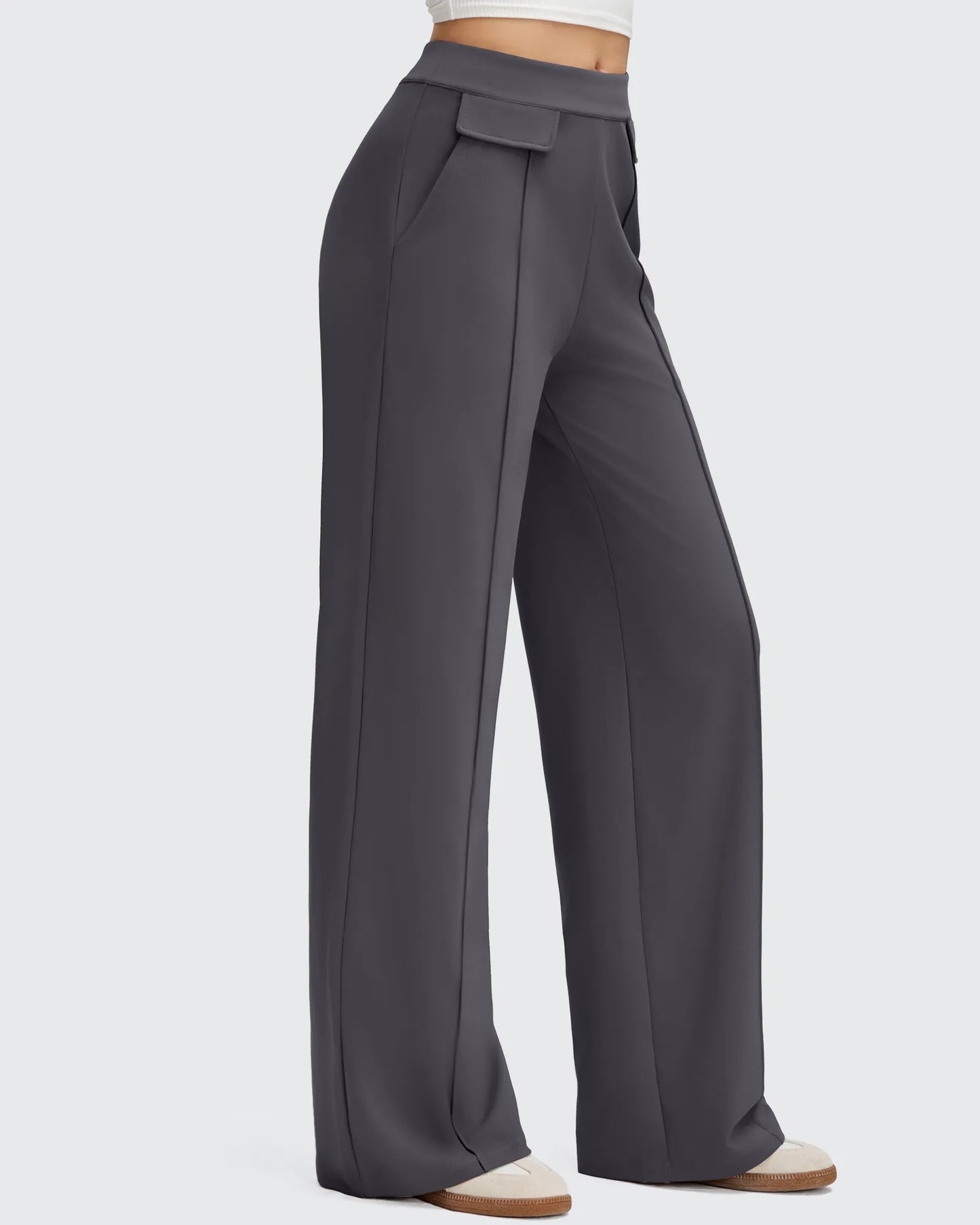 Pantalones Elegantes de Pierna Ancha EverGoing con Bolsillos de Solapa