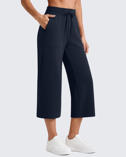 G4Free Smoofit Capris de cintura alta con cordón, pierna ancha y bolsillos
