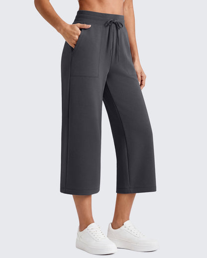 G4Free Smoofit Capris de cintura alta con cordón, pierna ancha y bolsillos