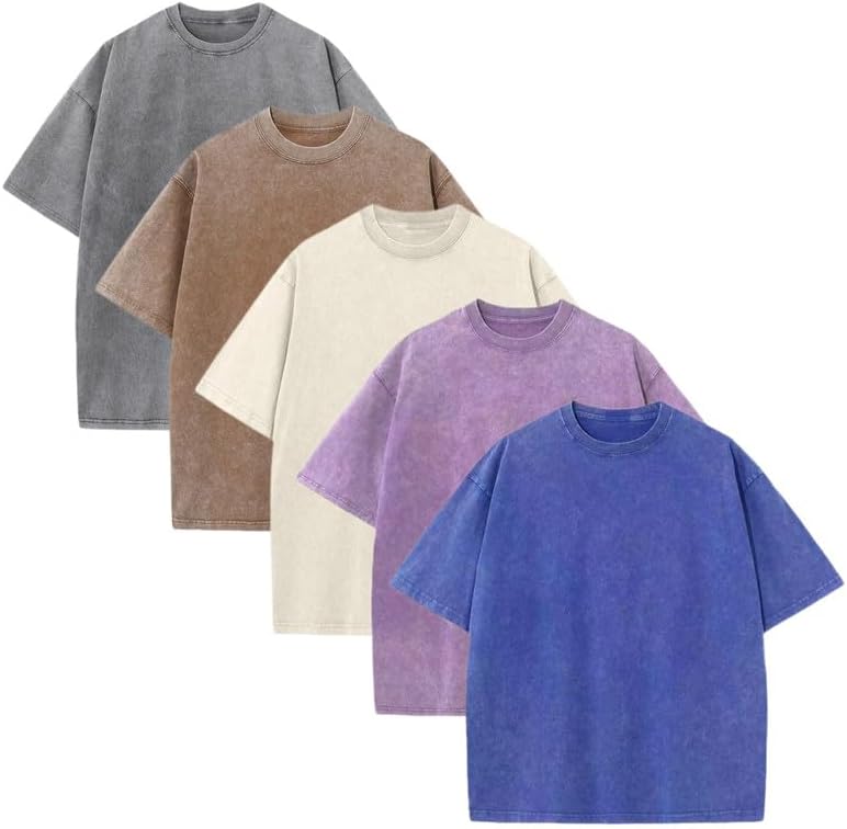 (5-Pack)Oversized Unisex Vintage Heavyweight Cotton T-Shirts