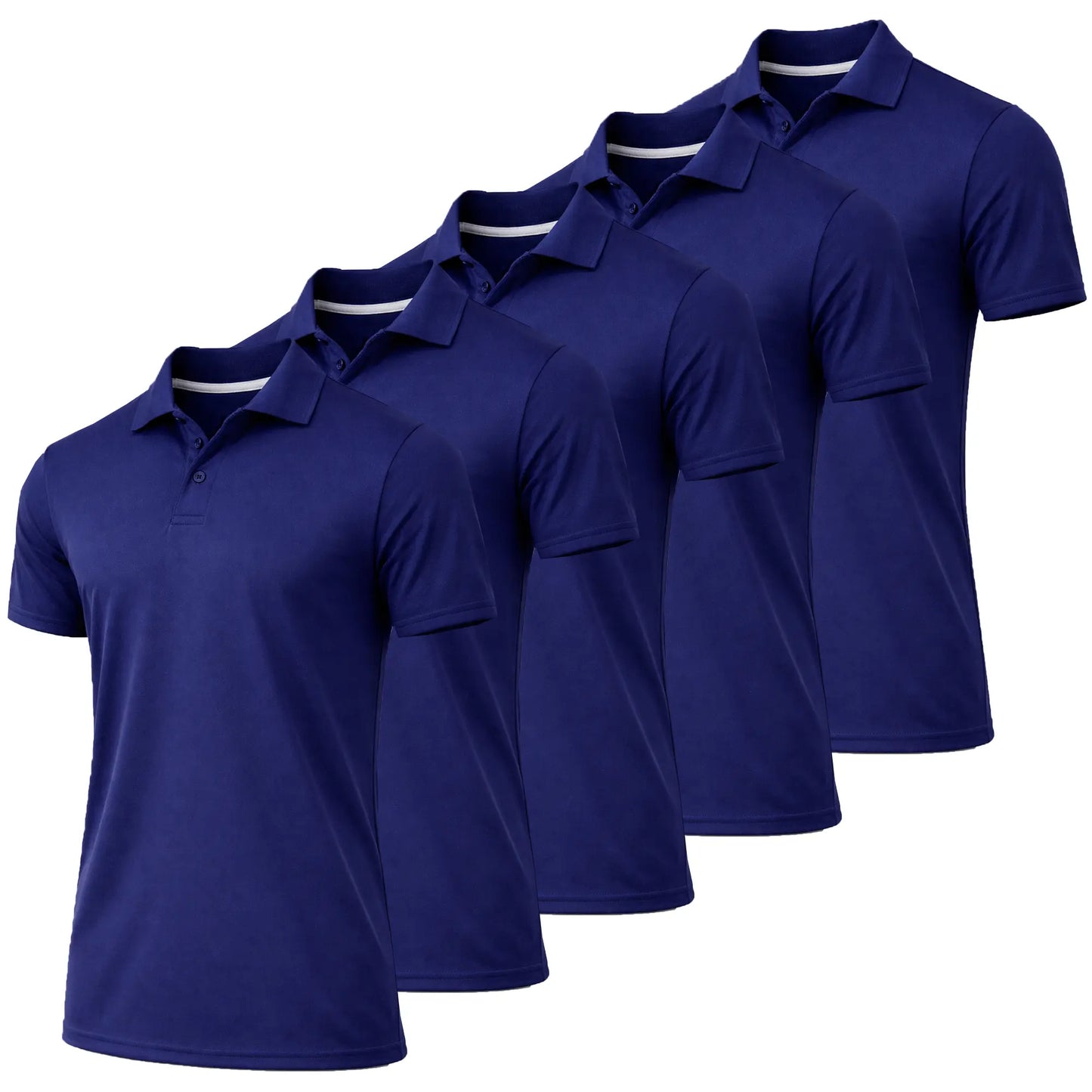 (5-Pack)Men's Dry Fit Moisture-Wicking Fabric Polo Collar Shirt Menswear Stylish Ribbed Sleeve