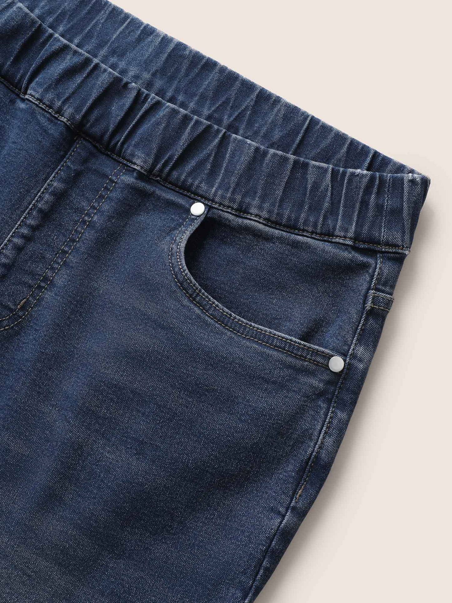 Pull-On Folded Hem Knee-Length Denim Shorts