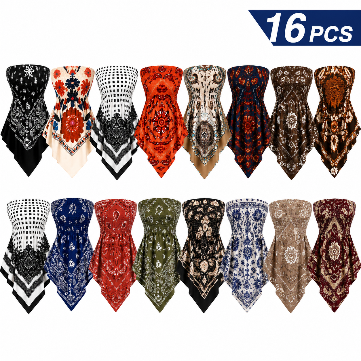 Women's Ethnic Print Strapless Top, Bohemian Style Asymmetrical Hem Tube Top