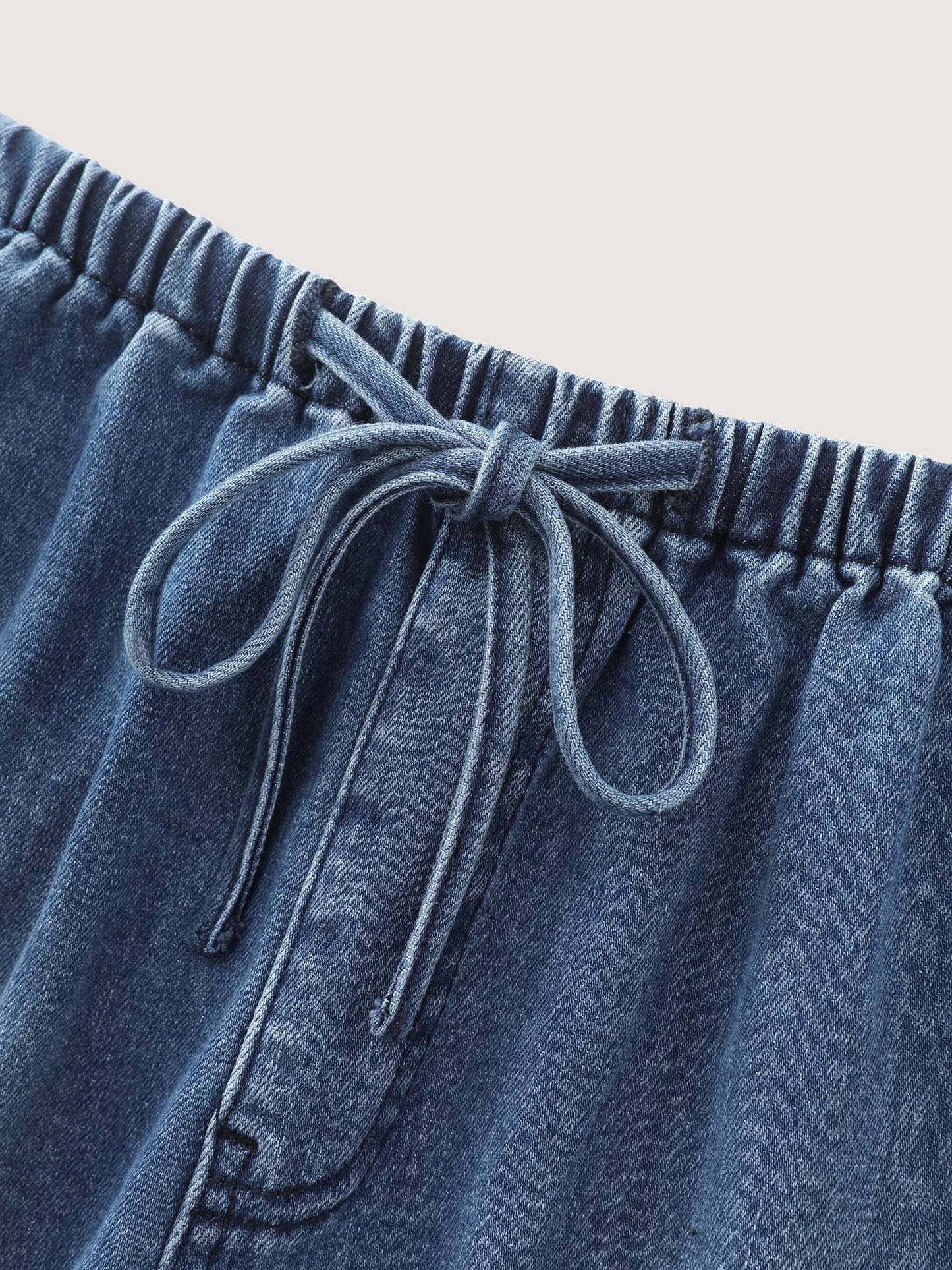 Stretchy Drawstring Elastic Waist Denim Shorts
