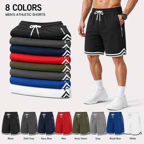 Men's casual athletic shorts with zippered pockets
