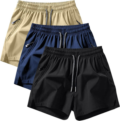 (Paquete de 3) shorts deportivos ligeros que absorben la humedad con bolsillos con cremallera