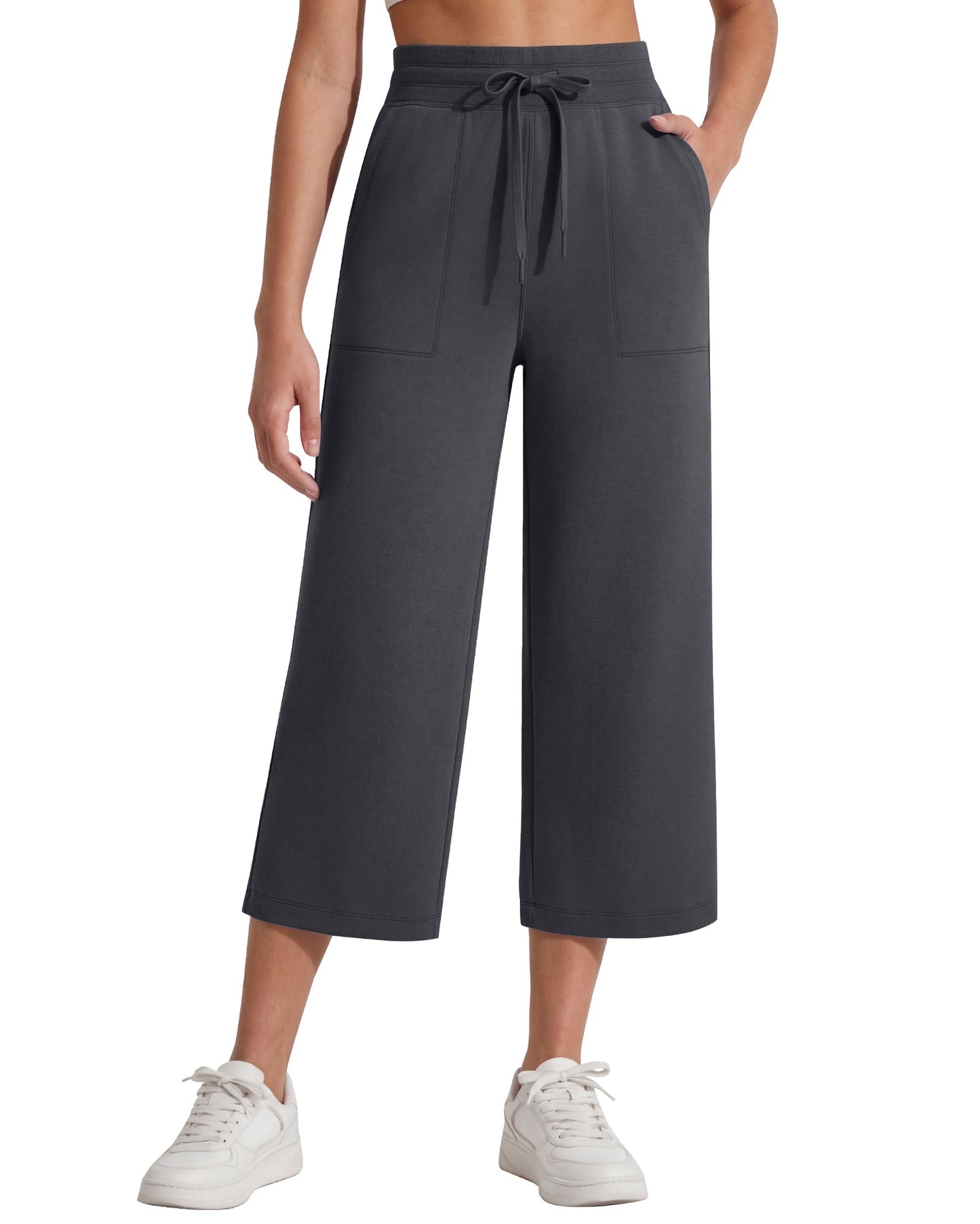 G4Free Smoofit Capris de cintura alta con cordón, pierna ancha y bolsillos