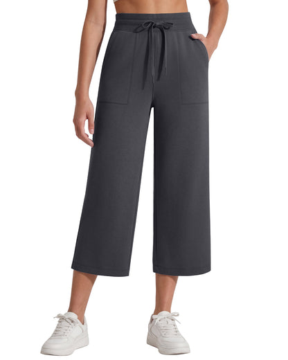 G4Free Smoofit Capris de cintura alta con cordón, pierna ancha y bolsillos