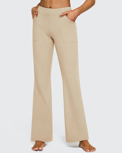 Pantalones de trabajo acampanados de tiro alto con forro polar