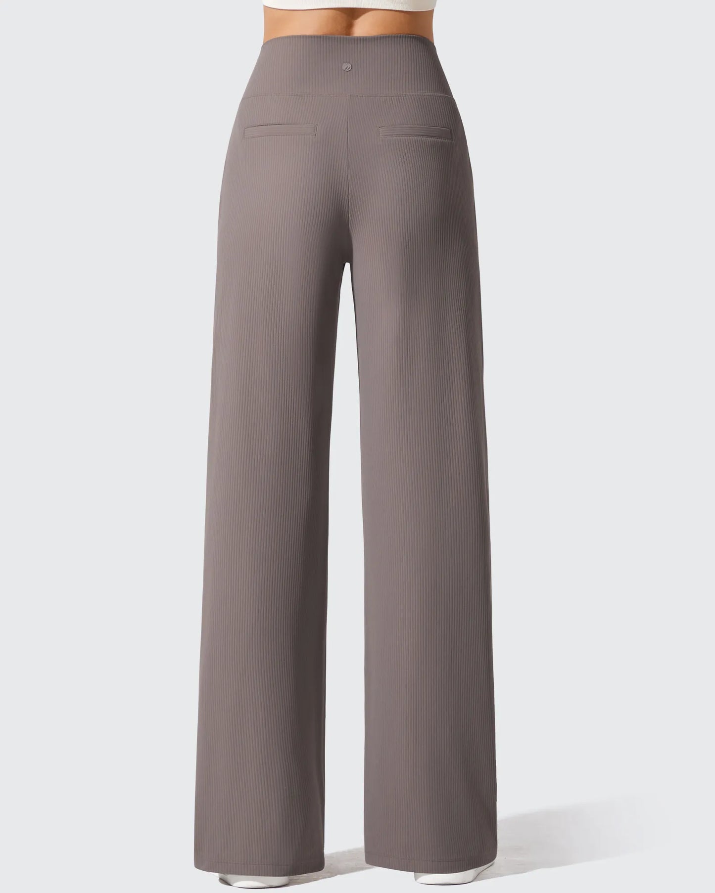 Pantalones de yoga de punto acanalado de cintura alta y pierna ancha