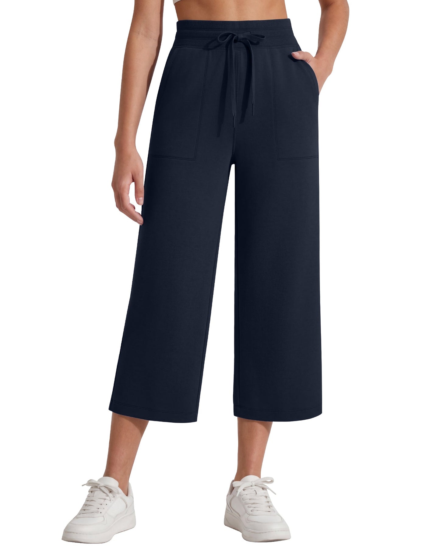 G4Free Smoofit Capris de cintura alta con cordón, pierna ancha y bolsillos