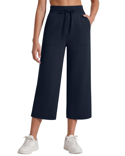G4Free Smoofit Capris de cintura alta con cordón, pierna ancha y bolsillos