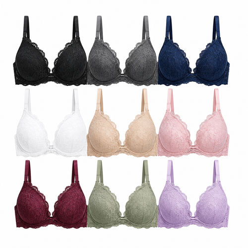 9 PACK-Women’s Push Up Lace Bra Comfort Padded Underwire Bra Lift Up Add One Cup