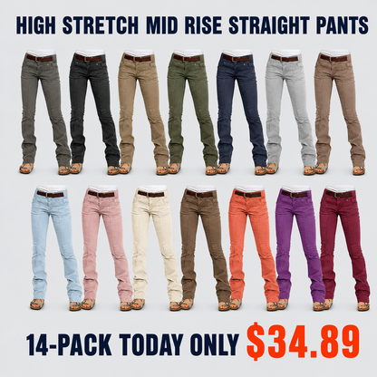 8 PACK Women’s High Stretch Mid Rise Pants
