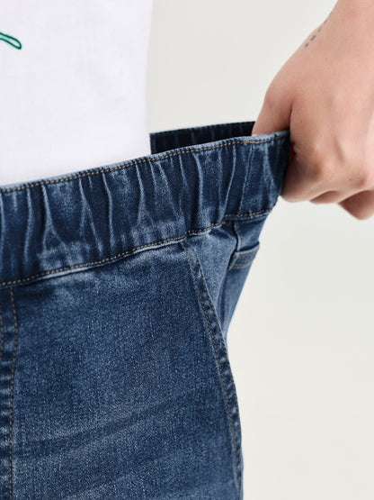 Stretchy Raw Hem Contrast Drawstring Denim Shorts