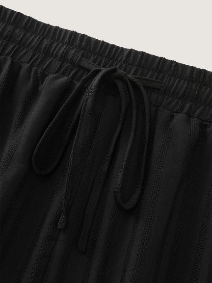 Striped Texture Drawstring Waist Shorts